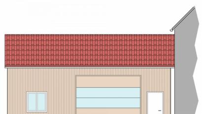 Grafik: Architektur- und Ingenierbüro Schultes/exb
Auf der Nordost-Seite der Mehrzwecklagerhalle haben die Planer ein Sektionaltor vorgesehen.