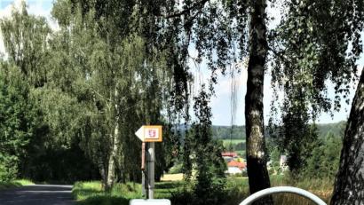 Bild: cr
Übersichtlich hat Wolfgang Harbig vom OWV den Wanderweg der Goldenen Straße über den Rastenhof umgeleitet und klar beschildert. Der Böhmische Löwe auf rotem Grund zeigt die neue Richtung.