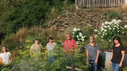 Bild: Christine Böhm/exb
Auf dem Fenchelstrauch im Garten von Petra Altnöder (links) in Wernersreuth wurden fünf Raupen des Schwalbenschwanzes gefunden. Darüber freuten sich (von links) die OGV-Mitglieder Elfriede Berling, Agnes Burger Agnes, Zweiter Vorsitzender Martin Meyer, Vorsitzende Christine Böhm und Resi Lippert.