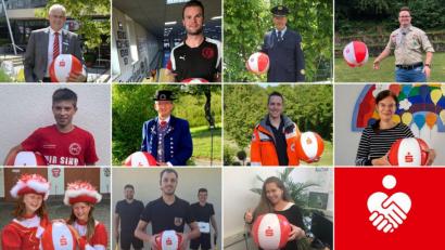 Bildmontage: Kathrin Schmidt/exb
Vertreter der Spendenempfänger mit Vorstandsmitglied Alexander Düssil von links oben:
Kegelclub Rot-Weiß Hirschau, Krieger-und Soldatenkameradschaft KSK/RK Ursensollen, Georgs-Pfadfinder Sulzbach-Rosenberg.
Mitte: Handballclub Sulzbach-Rosenberg, Heimat-und Trachtenverein Erz-und Eisenwalzerboum, First-Responder Ammerthal, Förderverein der Montessorischule Amberg. Unten: Geschwisterpaar Deichler, Knappnesia Sulzbach-Rosenberg, Schiedsrichtergruppe Amberg, SEGA (Seelische Gesundheit im Alter Sulzbach-Rosenberg).