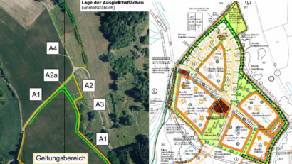 Repro: jp
Die neu vermessene Fläche des geplanten Campingparks am Kastler Freibad. Auf der neuen Ausgleichsfläche (links: A4) wird eine rund 2000 Quadratmeter große Streuobstwiese zusätzlich entstehen.