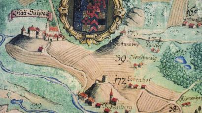 Bild: mfh
Ausschnitt aus einer alten Grenzkarte der Landgerichte Amberg (Obere Pfalz) und Sulzbach (Pfalz-Sulzbach). Unten rechts ist der „Stumenhof“ eingezeichnet.