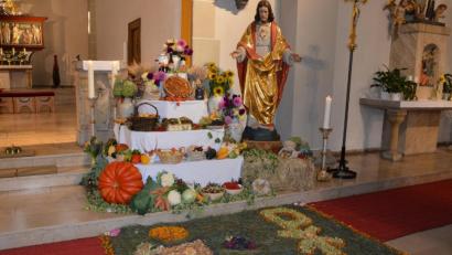 Bild: jr
Der Erntealtar stand am Sonntag im Mittelpunkt der Feierlichkeiten zum Erntedankfest. Die Dorfgemeinschaft Pechofen hat den Altar in der Pfarrkirche St. Jakob gestaltet, die Mitterteicher Pfadfinder legten den Blumenteppich. Noch bis Donnerstagmittag ist der Erntealtar zu bewundern.