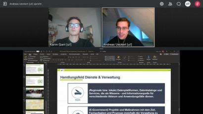 Bild: Eichl
Andreas Ueckert und Karim Garri von ui! führen durch den zweiten Teil des digitalen Bürgerdialogs zum Thema Bildung und Verwaltung.