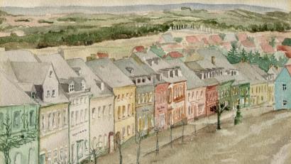 Bild: hev
Das Bild vom Karlsplatz hat die Eschenbacher Künstlerin Jenny Sponer (1904 bis 1984) in den 1950er Jahren gemalt.