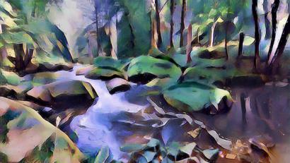 Repro: stg
"Kleiner Strudel" ist dieses Werk von Rainer Sollfrank überschrieben, das den Betrachter ins Waldnaabtal eintauchen lässt.