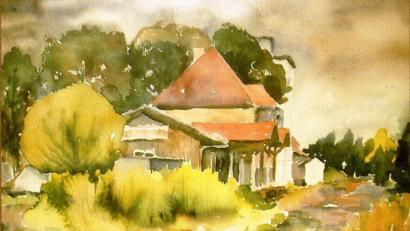 Repro: hev
Bild aus der Ausstellung "Begegnung mit Eschenbach" von Elke Schulz (1940 bis 2019). Das Aquarell zeigt den ehemaligen Eschenbacher Bahnhof.