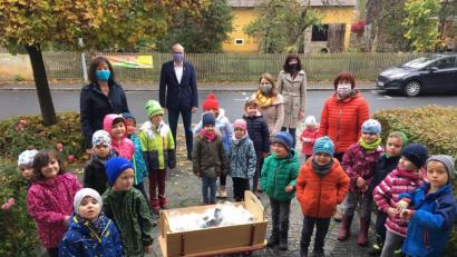 Bild: ibj
Sichtlich stolz sind die Vorschulkinder über ihre Müllausbeute, die sie zusammen mit ihren Gruppenleiterinnen bei Bürgermeister Bernhard Lindner und Dritter Bürgermeisterin Evi Höllerer (hinten, Zweiter und Vierte von links) vorbeibringen.