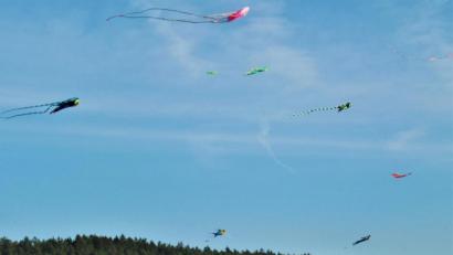 Bild: jml
Bunte Farbkleckse im blauen Himmel. Der Herbst ist die Zeit der steigenden Drachen.