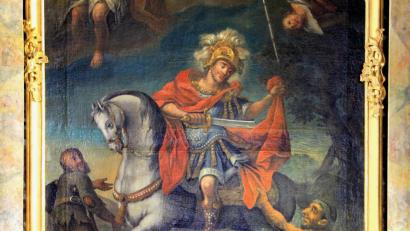 Bild: Josef Böhm
Das Bild der Mantelteilung am Hochaltar der Pfarrkirche St. Martin erinnert an die christliche Pflicht, mit notleidenden Menschen zu teilen.