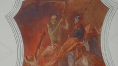 Bild: wmr 
Das Deckengemälde in der Friedhofkirche, auf dem angeblich Adolf Hitler zu sehen sein soll.