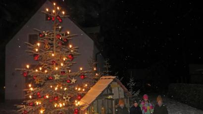 Bild: ow
Einen besonders schönen Christbaum hat heuer die Feuerwehr auf dem Dorfplatz in Filchendorf aufgestellt. Der Obst- und Gartenbauverein baute daneben die vereinseigene Krippe auf und sorgte so für ein besonderes weihnachtliches Ambiente.