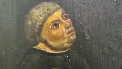 Repro: Chebské Muzeum/exb
Sigmund Wann „vor dem Crucifix Ruiendt, und Bettend, die Hände unter einen kleinen Hüttl haltend, schwartz und weiß gekleÿdet wie ein Dominikanes… “, wie es in einer historischen Beschreibung zu dem Gemälde wörtlich heißt.
