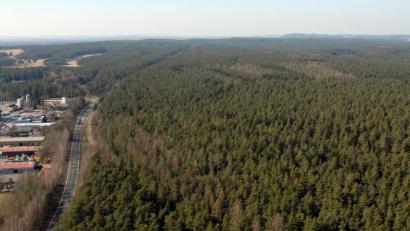 Luftbild: Michael Ascherl
Der Wald an der B 470 bleibt: Die Bürger der Stadt Weiden haben sich gegen ein Gewerbegebiet West IV entschieden.