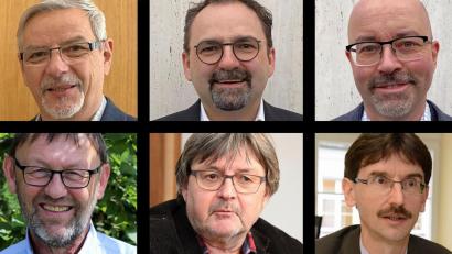 Bild: Grünauer, Weiß-Mayer, Clemens, Meyer, Hartl (2) 
Alle vier Amberger Gymnasien bekommen neue Direktoren. Oben von links: Karl Bösl, Christian Weiß-Mayer und Joram Clemens (alle EG). Unten von links: Georg Meyer (MRG), Peter Welnhofer (GMG) und Günter Jehl (Decker-Schulen).