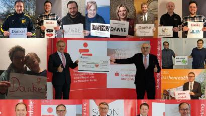 Bildmontage: Sparkasse Oberpfalz Nord/exb
Die von der Sparkasse Oberpfalz Nord erstellte Fotocollage zeigt in der Mitte den Vorsitzenden des Stiftungsrates Landrat Roland Grillmeier (links) sowie Stiftungsvorstand und Sparkassen-Vorstand Ludwig Zitzmann (rechts) zusammen mit den Vertretern der begünstigten Vereine und Organisationen (obere Reihe).