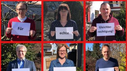 Bild: du
Die Schirmitzer Genossen traten mit einer Fotoaktion am Weltfrauentag in den Sozialen Medien für Gleichberechtigung ein.