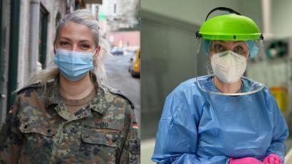 Bild: Andreas Voßen (links) / Christian Alfred Jost (rechts) / exb
Hauptfeldwebel Jennifer Weig bei ihrem Hilfseinsatz in Portugal.