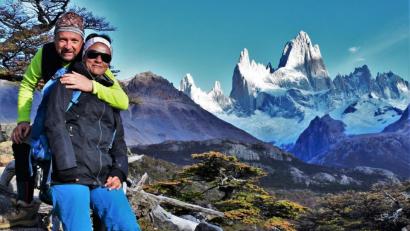 Bild: Stephan Hübner/exb
Weltenbummler Stephan Hübner und seine Frau Nataša vor dem Fitz Roy in Patagonien.