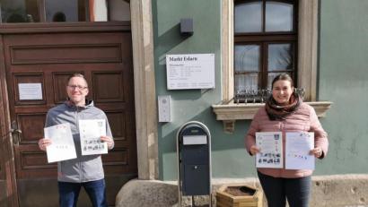 Bild: gz
Die Jugendbeauftragten Laura Roth und Bernd Reil (von rechts) freuen sich über die großartige Teilnahme am Ostereiersuchen.