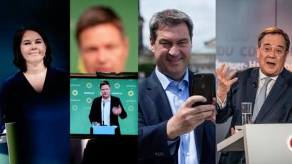 Bildmontage: sbö/Kay Nietfeld/Sebastian Kahnert/Michael Kappeler
Die Grünen und die Union streiten um die Macht in Deutschland - auch die digitalen Plattformen werden in dem Wahlkampf inmitten der Pandemie eine große Rolle spielen.
