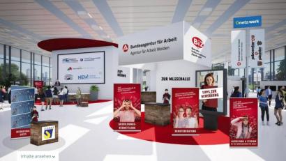 Screenshot: Bühner
Die Lobby empfängt die Besucher der virtuellen Ausbildungsmesse.