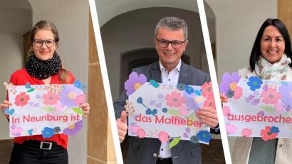 Bild: Ulrike Meixner, exb
Familienbeauftragte Verena Binder, Bürgermeister Martin Birner und Birgitt
Gruschka vom zuständigen Ordnungsamt (von links) rufen gemeinsam zum Mitmachen am Malwettbewerb auf.