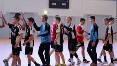 Archivbild: HC Sulzbach
Die B-Junioren-Handballer des HC Sulzbach (rote Trikots) und von HaSpo Bayreuth klatschen sich bei einem Freundschaftsspiel ab. Die besten Spieler beider Vereine spielen künftig in einer gemeinsamen Mannschaft.