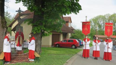 Bild: jzk
Statt einer Flurprozession fand heuer ersatzweise ein Feldgottesdienst in Eisersdorf statt, den Stadtpfarrer Thomas Kraus (vor dem Marterl) zelebrierte.