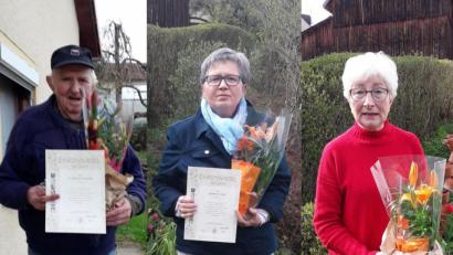 Bildmontage: aun
Ehrung für 40 Jahre Mitgliedschaft beim Obst- und Gartenbauverein Utzenhofen (von links): Xaver Eichenseer sowie Agnes und Rosi Scharl.