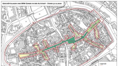 Grafik: Stadt Amberg/exb
Aus dieser Karte geht hervor, wo in der Amberger Altstadt die Grundstücke am meisten kosten. Der grüne Bereich ist die sogenannte 1a-Lage