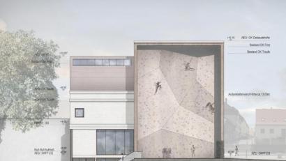 Bild: Stadt Tirschenreuth/exb
Richtung Stadtteich ist ein kleiner Innenhof mit Außenanlage vorgesehen. Dort gibt es auch eine etwa 13 Meter hohe Außenkletterwand.