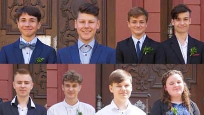 Bildmontage: ads
Die Konfirmanden der Paulanergemeinde (oben, von links): Niclas Dudek, Lukas Junker, Leo Meiller und Yannick Schwarz. Unten von links: Artur Seitz, Ben Kramer, Patrick Gorny und Emely Schollenberger.