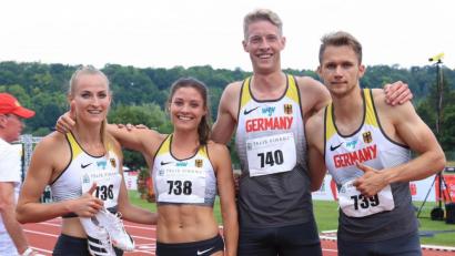 Archivbild: Kiefner
Corinna Schwab (links), Ruth-Sophia Spelmeyer-Preuß, Marvin Schlegel und Manuel Sanders liefen die schnellste Zeit eines deutschen Teams über die 4x400 Meter der Mixedstaffel.