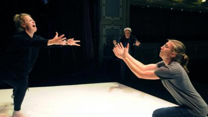 Bild: Stephan Huber
Die Beziehung eines Paares, die zunehmend ungleicher wird: Szenisch setzt AMsemble dieses Gedicht von Heinrich Heine, aber auch weitere poetische Textpassagen in seiner neuesten Inszenierung "Bääh – derbe Gedichte" um.