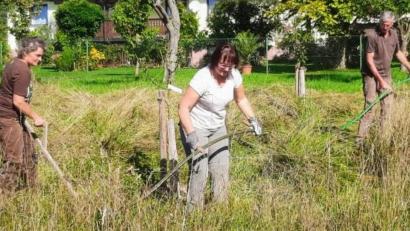 Bild: fdl
Die Teilnehmer sorgten dafür, dass die halbe Fläche der Streuobstwiese ökologisch gemäht wurde.