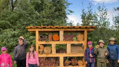 Bild: bjp
Einen mietfreien Wohnblock für wilde Bienen, Hummeln und Schlupfwespen richten die "Spatzen"-Kinder der Trabitzer LBV-Jugend an der Streuobstwiese im Grünbachtal ein.