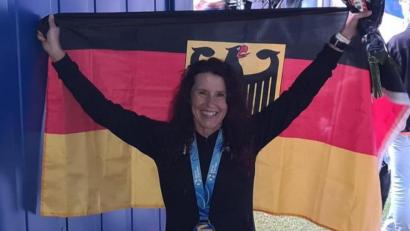 Bild: Privat/exb
Gabi Keck holte die Goldmedaille im Aquabike.