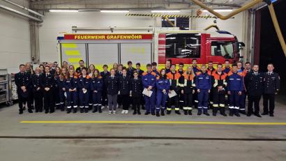 Bild: jma
Die Teilnehmer aus insgesamt neun Feuerwehren beim Wissenstest in Grafenwöhr.