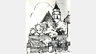 Archivbild: Johann Ott/exb
Die Eschenbacher Kirche – hier als Skizze dargestellt – spielte früher eine wichtige Rolle im Leben der Bürger. Auch der Friedensschluss 1801 zwischen Frankreich sowie Bayern/Österreich und Großbritannien wurde dort mit einem Festgottesdienst gefeiert.