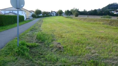 Bild: bey
Der Geh- und Radweg (links) wird nach dem Enwurfs des Bebauungsplans zur Straße (rechts) verlegt, so dass die neuen Bauplätze direkt an die Grundstücke mit der bestehenden Bebauung angrenzen.