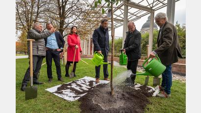 Bild: Peter Kneffel/dpa
Hoffentlich wächst der Kirschbaum, der nach dem Runden Tisch „Streuobst“ gepflanzt wurde. Von links der frühere Landtagspräsident Alois Glück, Umweltminister Thorsten Glauber (Freie Wähler),Landwirtschaftsministerin Michaela Kaniber (CSU), Ministerpräsident Markus Söder (CSU), Norbert Schäffer, Vorsitzender des Landesbund für Vogelschutz, und Richard Mergner, Vorsitzender des BUND Naturschutz in Bayern.