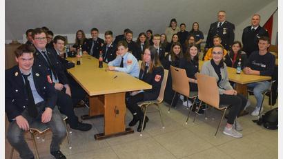 Bild: jr
30 Nachwuchsbrandschützer von sechs Feuerwehren stellten sich in Mitterteich einem Wissenstest - und alle haben ihn bestanden. Mit im Bild (hinten, von rechts) Kreisbrandmeister Wolfgang Wedlich und Kreisjugendwart Wolfgang Bauer.