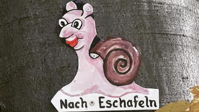 Bild: lei
Leiten künftig den Weg von Achtel nach Eschenfelden. Holzwegweiser mit kreativen Bildern von Hobbykünstler Karlheinz „Schneck“ Neidel.