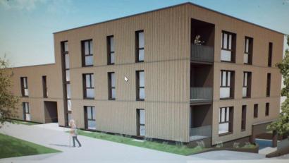 Grafik: Stark Architekten/exb
Eine Variante ohne Erker hat der Gemeinderat Kümmersbruck für den Wohnhaus-Komplex favorisiert. Das Projekt des sozialen Wohnungsbaus könnte dann so aussehen: Gebaut werden wohl 15 Ein- und Dreizimmerwohnungen.
