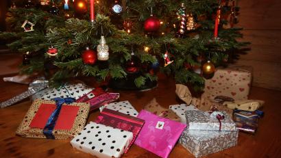 Bild: Karl-Josef Hildenbrand/dpa
Verpackte Weihnachtsgeschenke liegen in einem Wohnzimmer unter einem geschmückten Weihnachtsbaum.