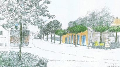 Bild: Architekt Alfred Strohn
Architekt Alfred Strohn hat die Lage am Schwebenden Schlachthaus schon einmal skizziert, so wie sie sich nach dem Bau des Marktes darstellen könnte.