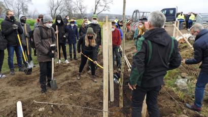 Bild: Winkler
Der erste Baum steht. 16 Schüler der FOS/BOS helfen bei der Schaffung der Ausgleichsfläche im direkten Bereich des Waldnaab-Dükers.