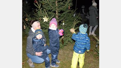 Bild: pop
Kinder wie Luca, Leonie und Michael dürfen ihre Wünsche und Hoffnungen an die Bäume im Schmidmühlener Sternenwald hängen.
