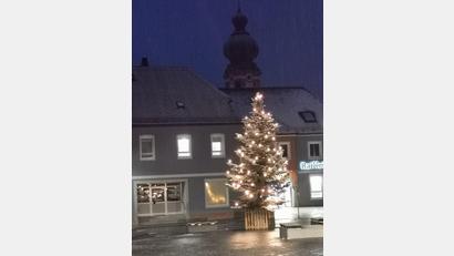 Bild: gz
Den Tillyplatz erhellen seit Sonntag die Lichter am Christbaum.